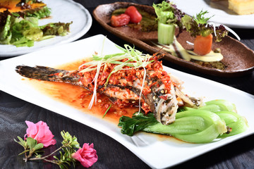 Steamed fish with chilli pepper, Chinese food