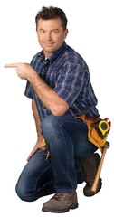 construction man pointing to his right portrait