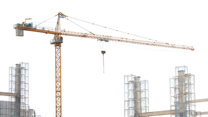 crane in building construction site isolated on white background