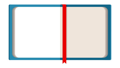 blue open book with a red bookmark, background for text. isolated image