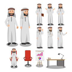 Set of Arabian Man Character Cartoon Illustration