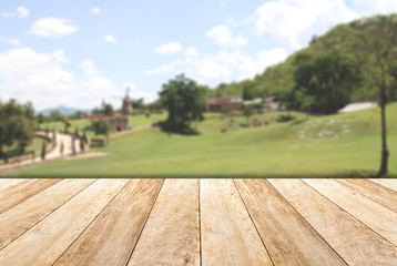 Empty Wooden Table For Display Green Mountain