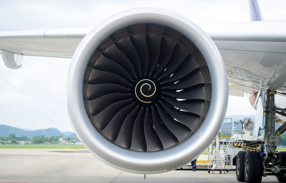 Close up engine of airplane