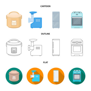Multivarka, refrigerator, meat grinder, gas stove.Household set collection icons in cartoon,outline,flat style vector symbol stock illustration web.