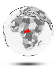 Central Africa on political globe isolated