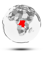 Democratic Republic of Congo on political globe isolated