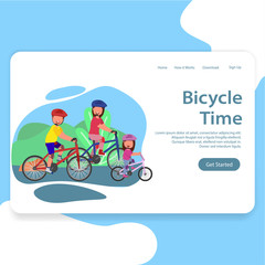 Enjoying Bicycle Time Family Illustration Landing Page