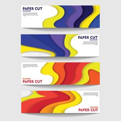 colorful 3D Wave banner. paper cut design. background or web site design. Paper cut style, vector illustration. 