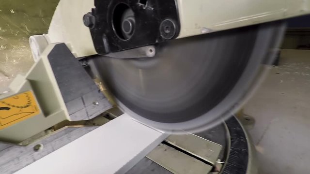 Large Round Saw at Factory Goes down and Saws Tree on the Gopro and the Sawdust