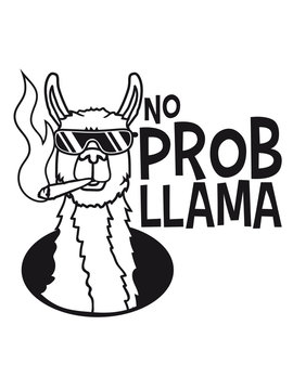 cool no problem llama joint rauchen sonnenbrille hanf weed drogen kiffer kiffen loch boden kopf gesicht lama kamel alpaka s&uuml;damerika tier s&uuml;&szlig; niedlich comic cartoon clipart
