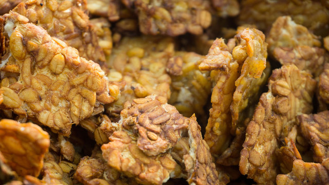 Tempe Goreng. Fried Tempeh, Or Soybean Cake, A Side Dish Traditional Javanese Meals.