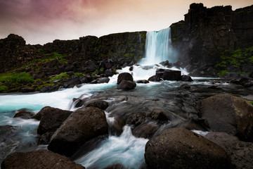 Oxararfoss waterfall in Thingvellir National Park ,Iceland.