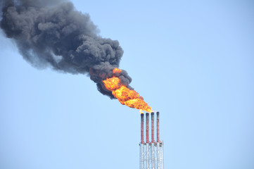 Flame and smoke  of gas flare. LNG factory