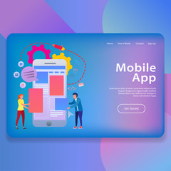 Mobile App Illustration Landing Page Template UI