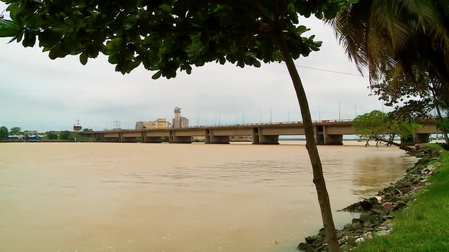 Large view of Charles de Gaulles bridge in Abidjan between the Biafra and Plateau districts.s, Ivory Coast.