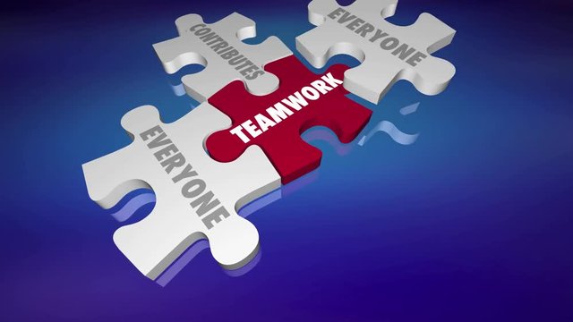 Teamwork Everyone Contributes and Wins Puzzle Pieces 3d Animation