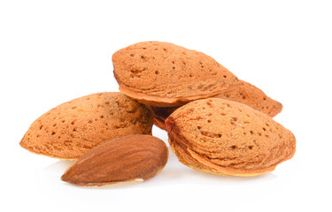 almond nuts Dry peeled fruit on white isolated