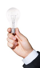 Closeup of Businessperson Holding a Light Bulb