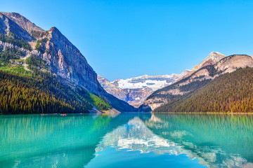 Lake Louise With Mount Victoria Glacier in Banff National Park - obrazy, fototapety, plakaty