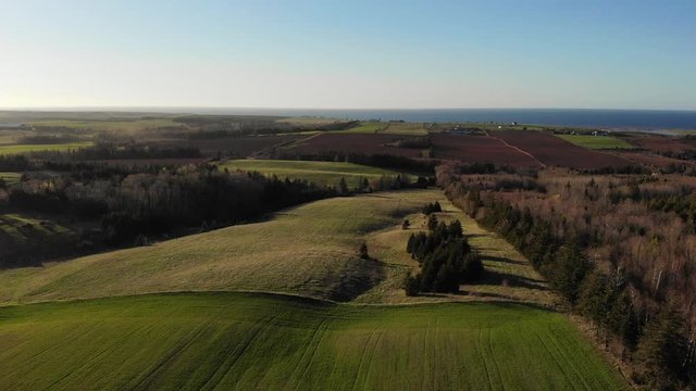 Aerial view of Field in PEI at Sunset