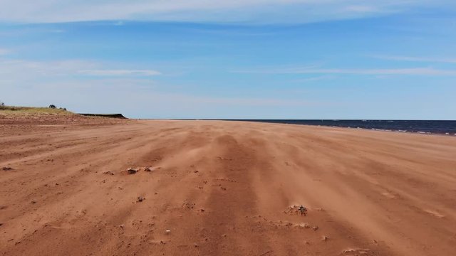 Windy beach with sand blowing in one direction
