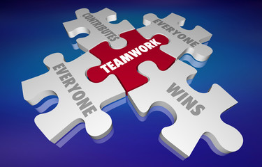 Fototapeta premium Teamwork Everyone Contributes and Wins Puzzle Pieces 3d Illustration
