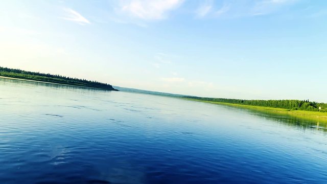 Flying above beautiful Eenisey river.