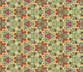 Kaleidoscope abstract seamless pattern, background. Composed of multicolored geometric shapes. Useful as design element for texture and artistic compositions.