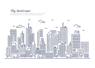 Vector Illustration :  Thin line style city panorama