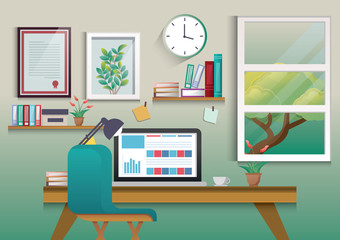 Illustration of modern workplace in room