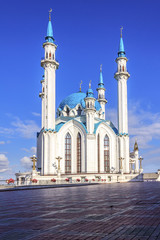 The Qolşärif (Kul-Sharif) Mosque view. Kazan Kremlin, Tatarstan, Russia. Sunny summer morning.