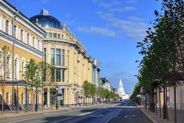 Naklejka premium Kremlevskaya street view in the city of Kazan, Russia. Morning scene.