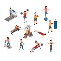 Fototapeta na wymiar Isometric Gym, Workout, Physical Fitness, Vector Illustration