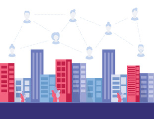 Vector Illustration Big Cit With People Connections