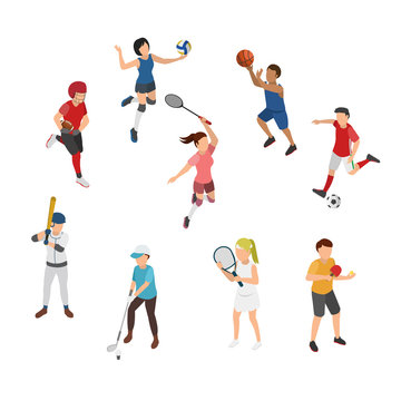 Sport Isometric, Outfield Sport, Indoor Sport, Ball Game Sport, Flat 3D Vector Illustration