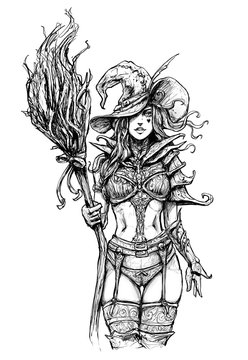 Attractive witch in a revealing costume