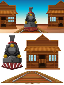 A set of saloon and train