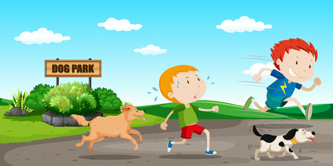Boy run away from dog