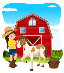 Obraz na płótnie Canvas Girl and horse farm scene