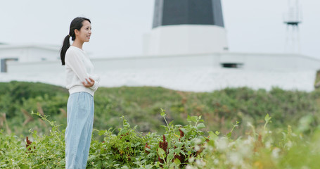 Woman looking far away