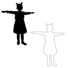vector, isolated silhouette little girl, play