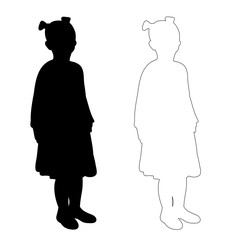 vector, isolated silhouette little girl and outline on white background