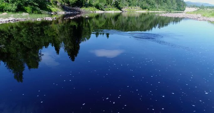 Aerial view over a Norwegian salmon river.