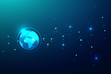 Global network connection with business concept and world map line, vector illustrator