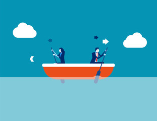 Leader and employee conflict. Concept business direction vector illustration, Boat, Direction, Problem.