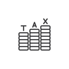 Money tax growth outline icon. linear style sign for mobile concept and web design. Stack of coins tax simple line vector icon. Symbol, logo illustration. Pixel perfect vector graphics