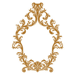 Golden vintage oval graphical frame in antique style. Vector.