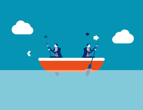 Leader And Employee Conflict. Concept Business Direction Vector Illustration, Boat, Direction, Problem.