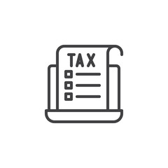 Tax document and laptop outline icon. linear style sign for mobile concept and web design. Online tax form simple line vector icon. Symbol, logo illustration. Pixel perfect vector graphics