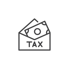 Tax money envelope outline icon. linear style sign for mobile concept and web design. Open tax envelope with money simple line vector icon. Symbol, logo illustration. Pixel perfect vector graphics